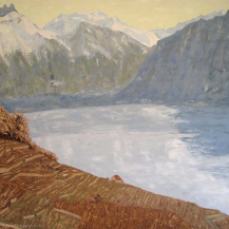 peinture du Chablais, du Léman et des Alpes depuis le Lavaux en automne