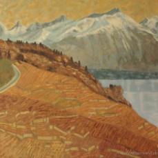 peinture de la vue sur les Alpes et le Léman depuis la Tour de Marsens