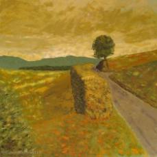 peinture d'une route de campagne dominée par un arbre solitaire, près de Romainmôtier