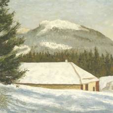 peinture d'un chalet de Premier (Vaud, Suisse) en hiver